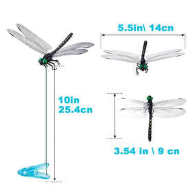 Generic 3D dragonfly stake with blue wings enhances garden aesthetics while catching light