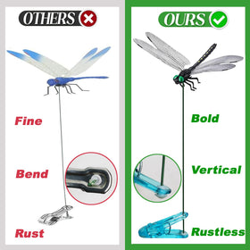 Generic 3D dragonfly stake with green wings adds color and gentle movement near plants