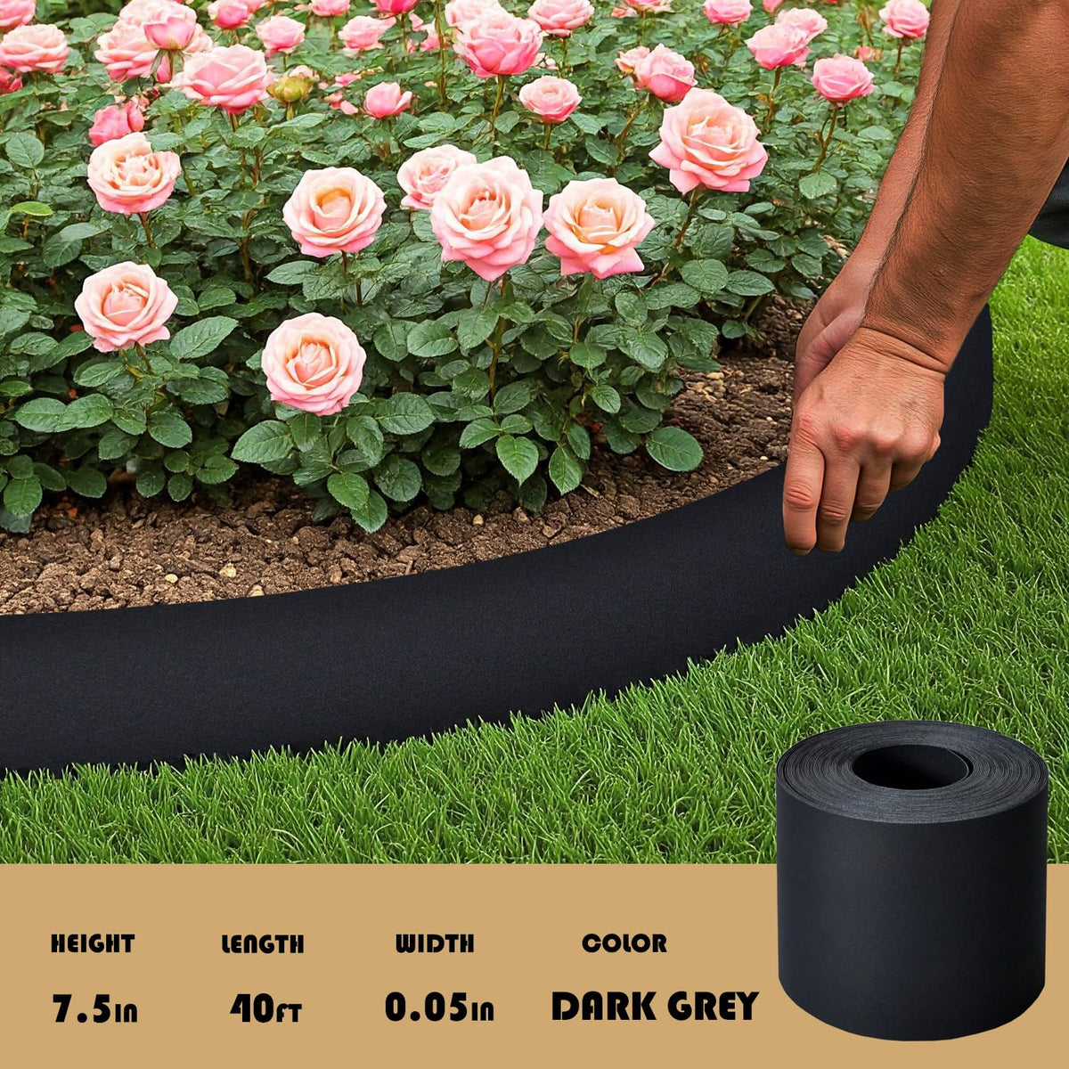 Generic 40ft edging dark gray installation demonstrates easy, tool-free setup