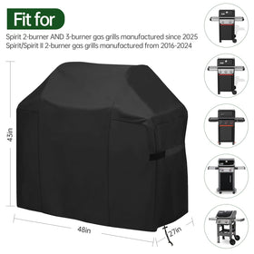 Generic 48 inch grill cover, side view, designed for Weber Spirit 200 and 300 series.