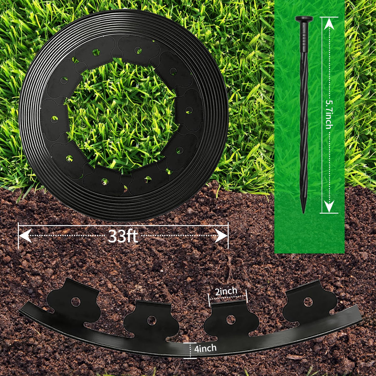 Generic 4-inch tall edging border creates a tidy flower bed boundary.