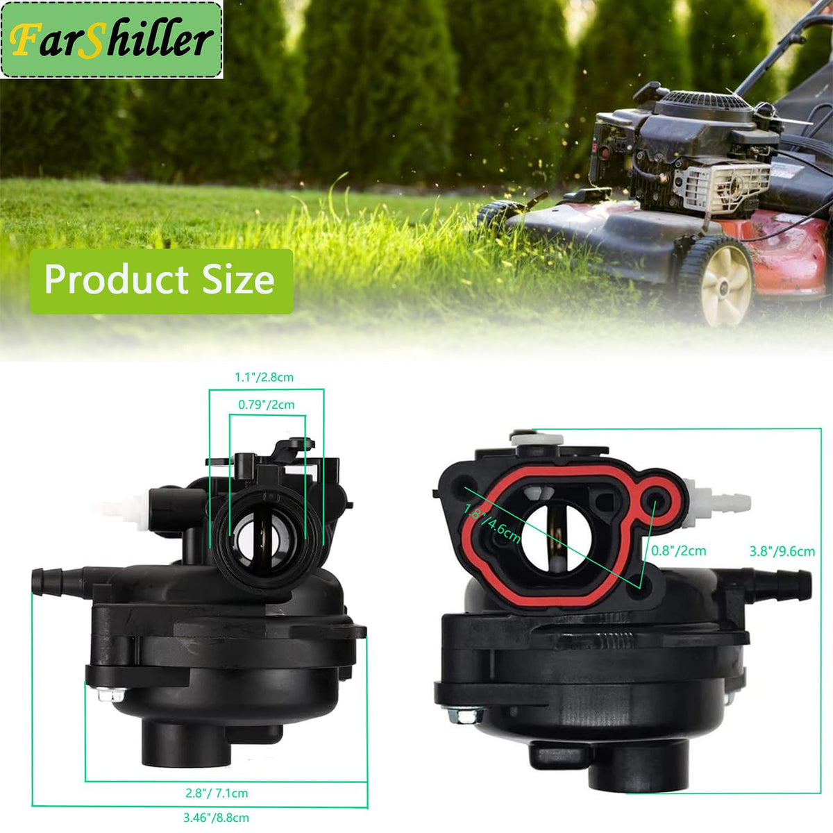 Generic 594058 carburetor side view highlights mounting compatibility with Briggs and Stratton models.