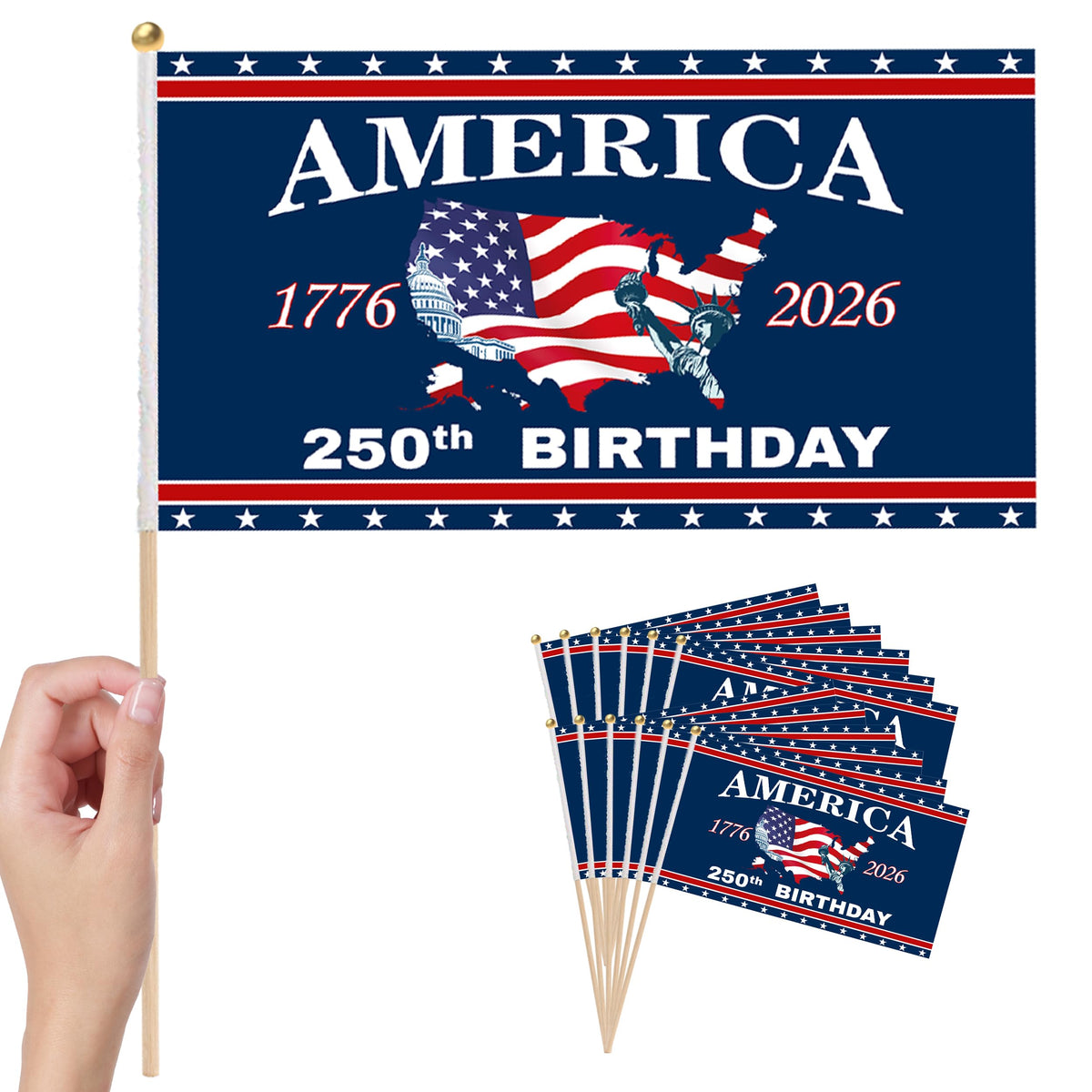 Generic 6-pcs 250-year flag sticks for outdoor display, ideal for parades and lawn decor