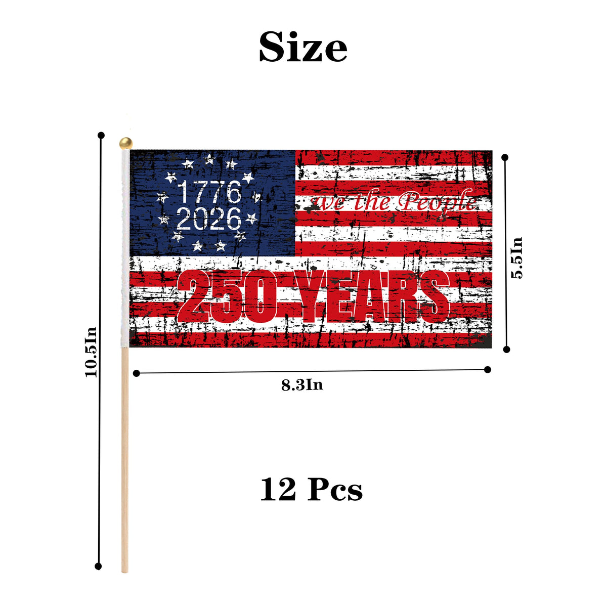 Generic 6-pack 250th anniversary stick flags enhancing museum exhibit displays