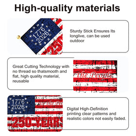Generic 6-pack 250th anniversary stick flags in packaging, ready for events