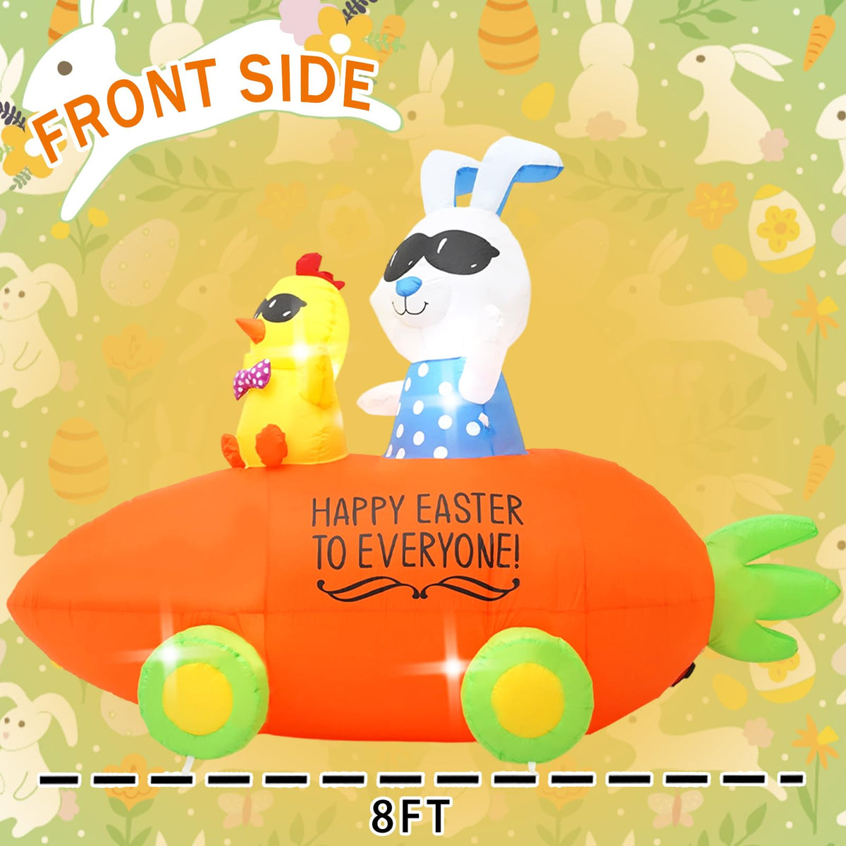 Generic Easter inflatable chick in front seat boosts yard decor appeal.
