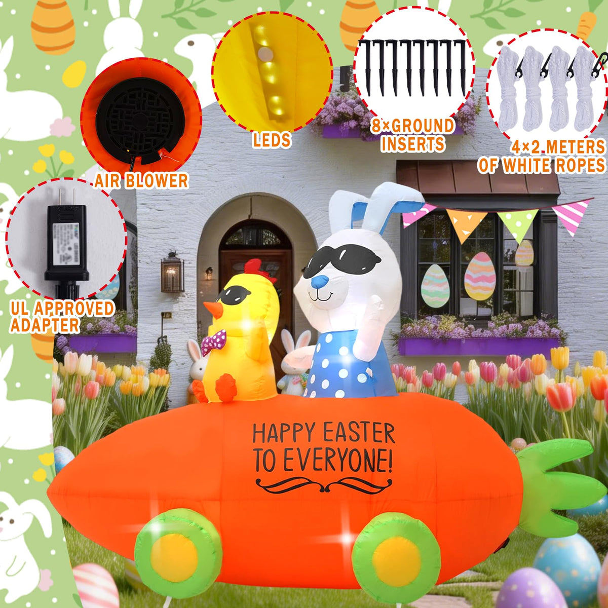 Generic durable polyester material emphasizes long-lasting Easter decor quality.