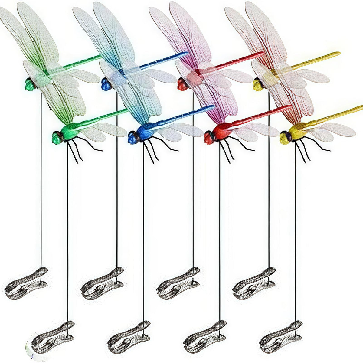 Generic 8-pack dragonfly clip stake for outdoor decoration and garden charm.