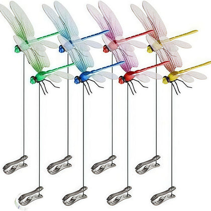 Generic 8-pack dragonfly clip stake for outdoor decoration and garden charm.