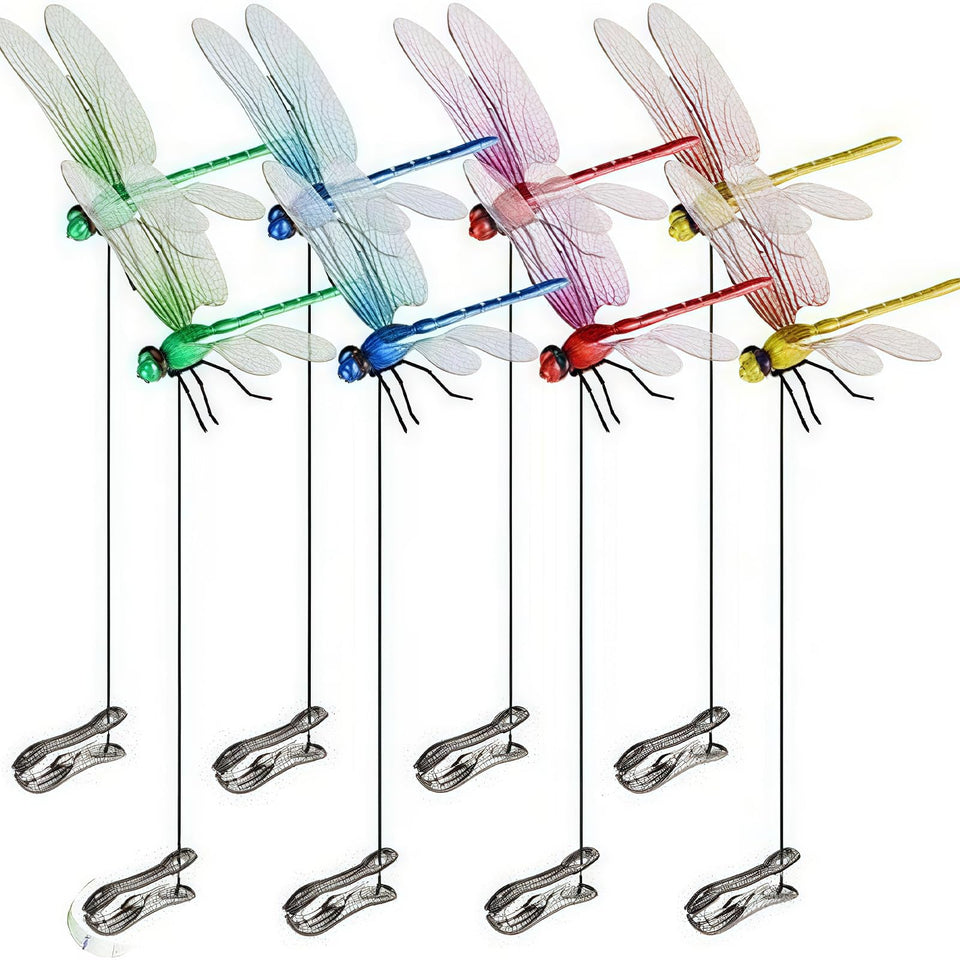 Generic 8-pack dragonfly clip stake for outdoor decoration and garden charm.