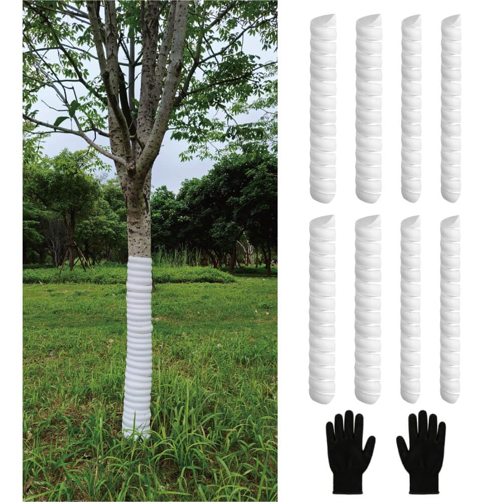 Generic 8-pack tree trunk protector with spiral guard for saplings and young trees.