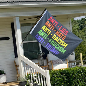 Generic anti-lies anti-hate flag porch hanging enhances entryway messaging