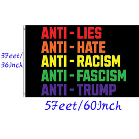 Generic anti-lies anti-hate flag reinforced stitching detail