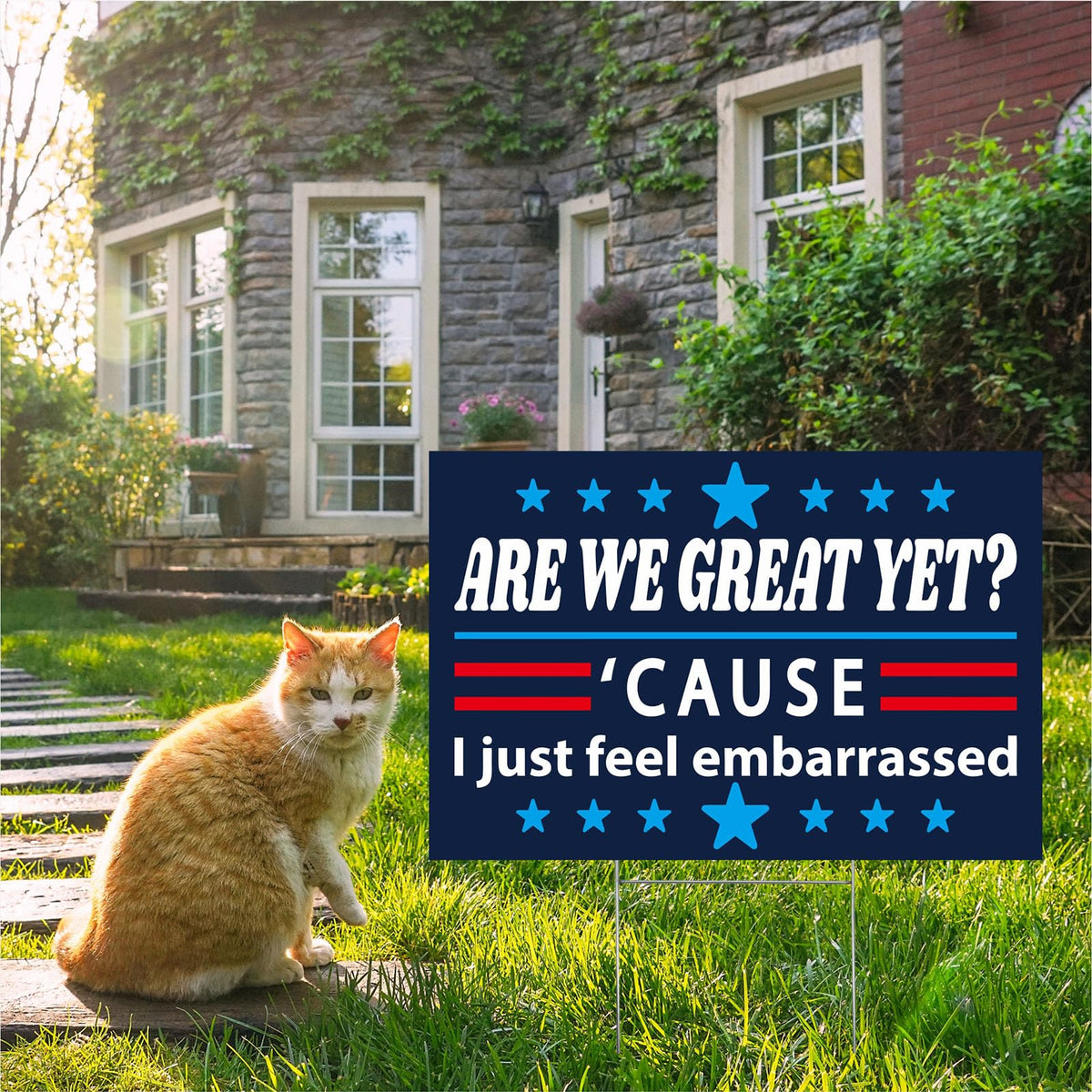Generic Are We Great Yet double-sided print, visible from every angle.