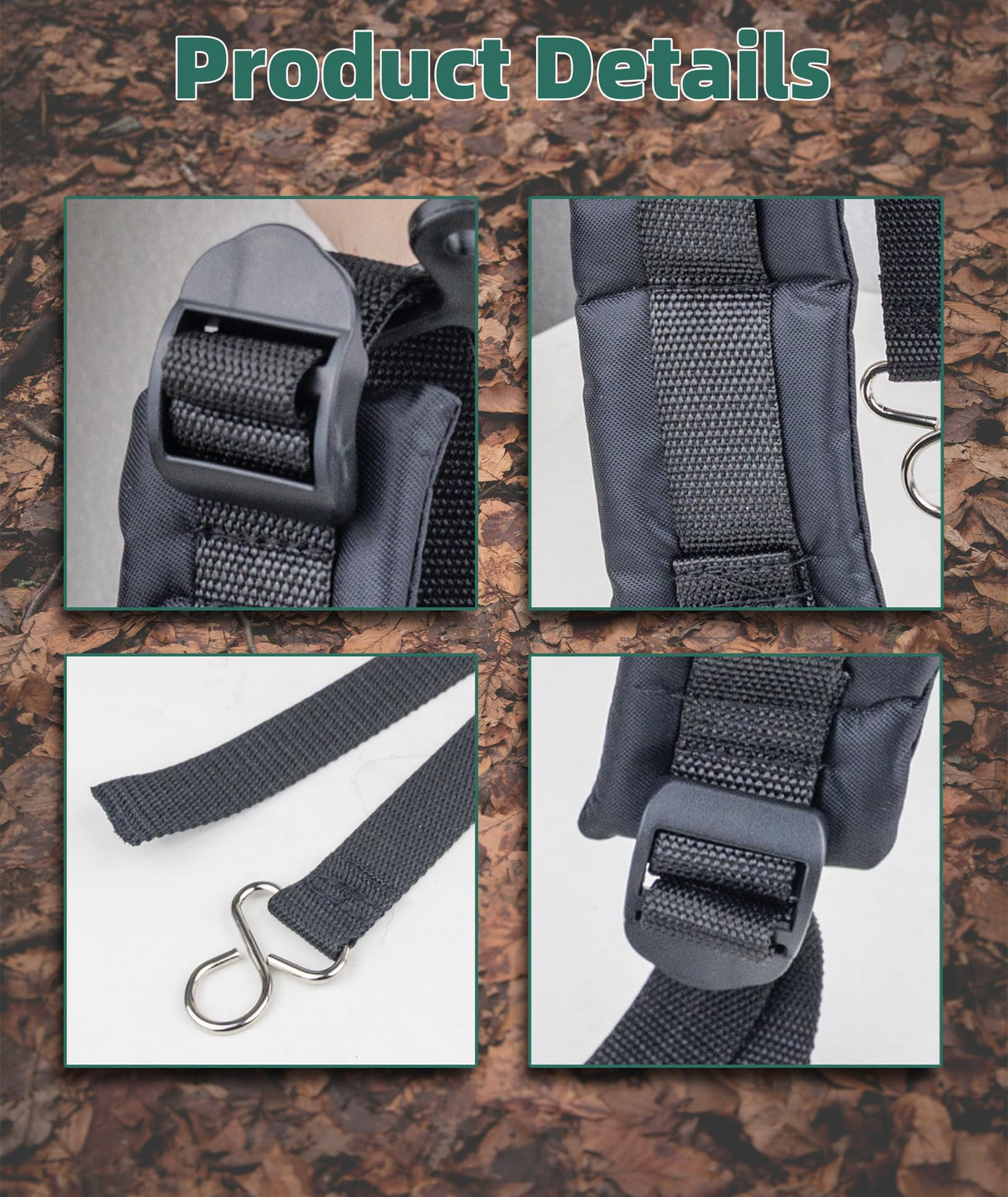 Generic harness attachment buckles shown for easy installation
