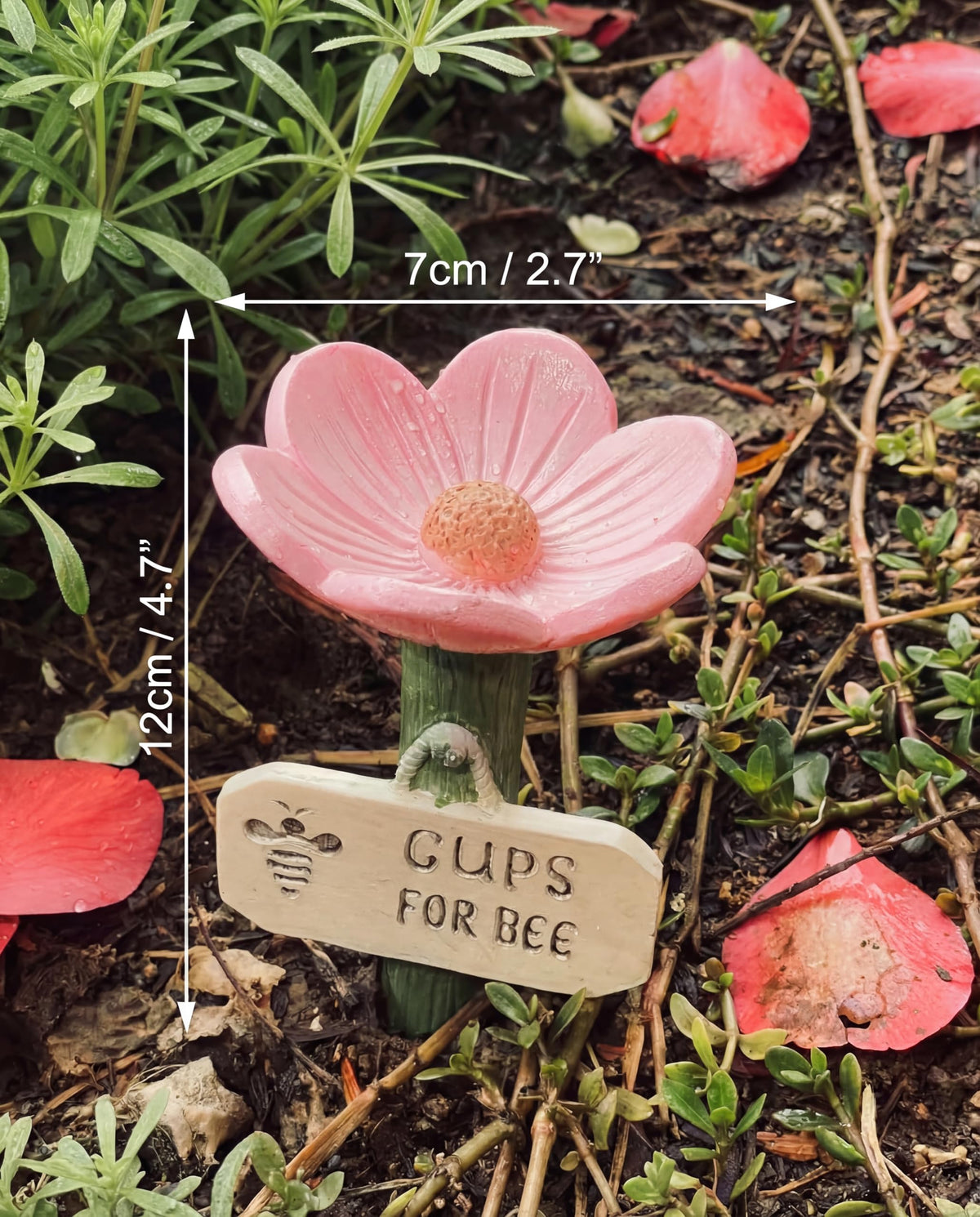 Generic Bee Watering Cups stake design endures weather, keeping a cheerful garden focal point.
