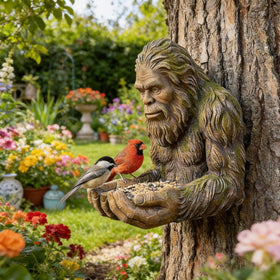 Generic Bigfoot Bird Feeder outdoor sculpture attracting wild birds