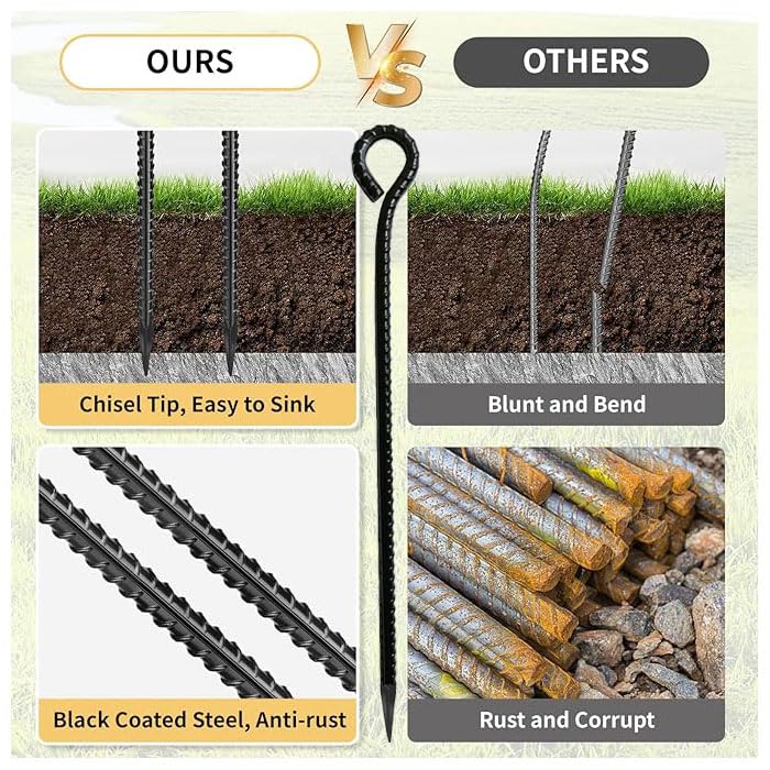 Generic black baked-paint steel piles resist rust for long-lasting outdoor use.