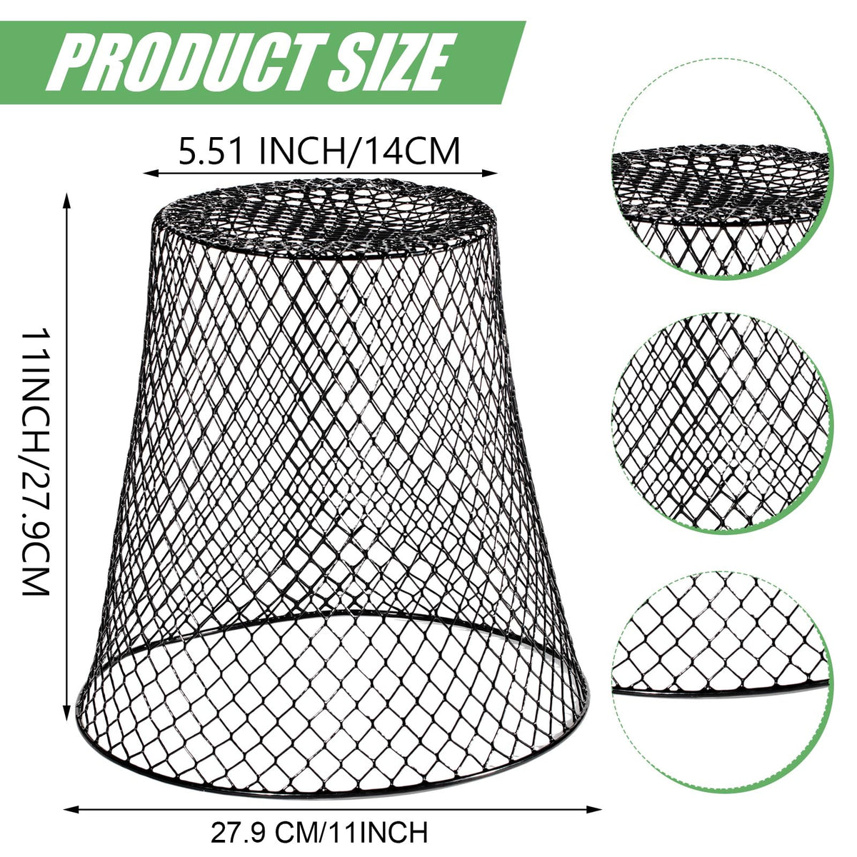 Generic black chicken-wire cover for seedlings allows sunlight and water.