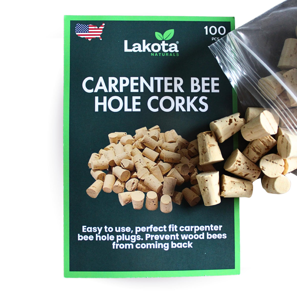Generic Carpenter Bee Hole Filler Corks pack filling exterior holes for protection.