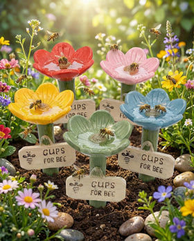 Generic Ceramic Flower Bee Feeder Station attracts pollinators with shallow sipping petals.