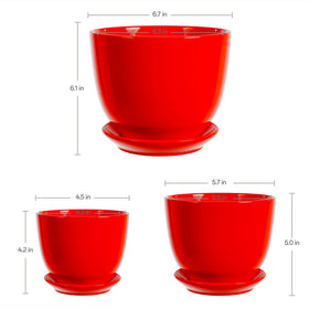Generic ceramic plant pot 5-inch side view in red with tray