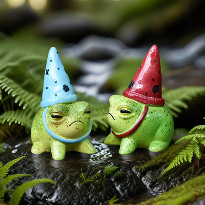 Generic charming resin frog with hat figurine, ideal for fairy gardens and succulent planters.