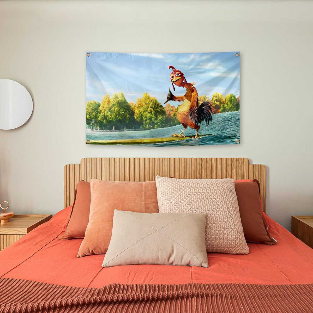 Generic Chicken Flag room decor shot highlighting playful centerpiece