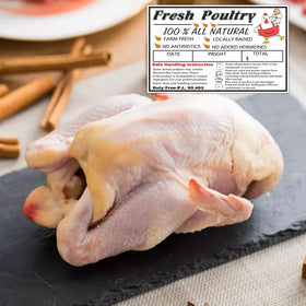 Generic Chicken-pattern labels aid small producers with professional packaging.