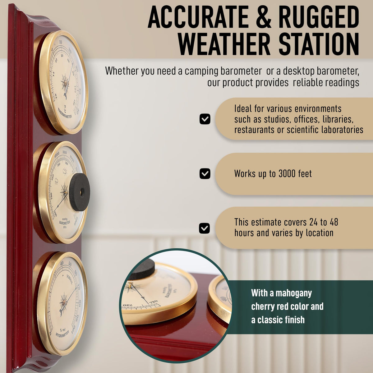Generic Classic Analog Weather Station wall-mount option saves desk space while tracking weather.