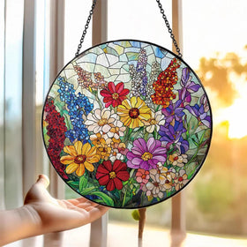 Generic Colorful Wildflowers Suncatcher designed to reduce bird collisions on glass.