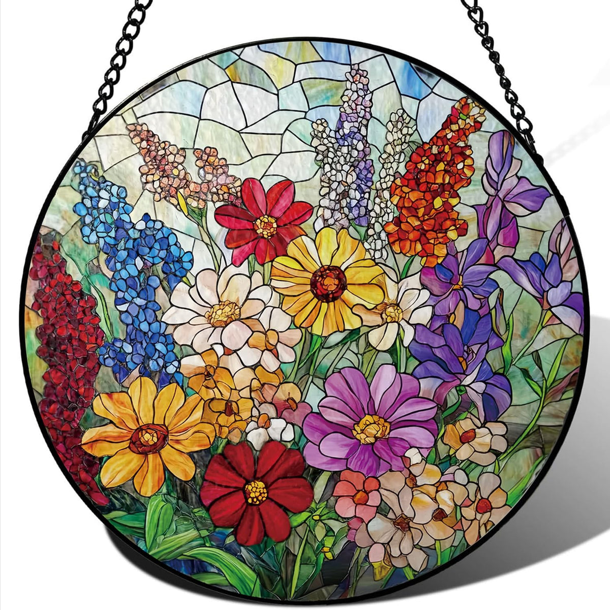 Generic Colorful Wildflowers Suncatcher close-up glass with vivid hues for sunny windows.