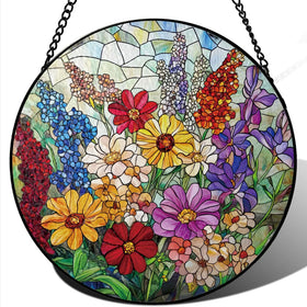 Generic Colorful Wildflowers Suncatcher close-up glass with vivid hues for sunny windows.