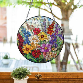 Generic Colorful Wildflowers Suncatcher with included hooks for easy window display.