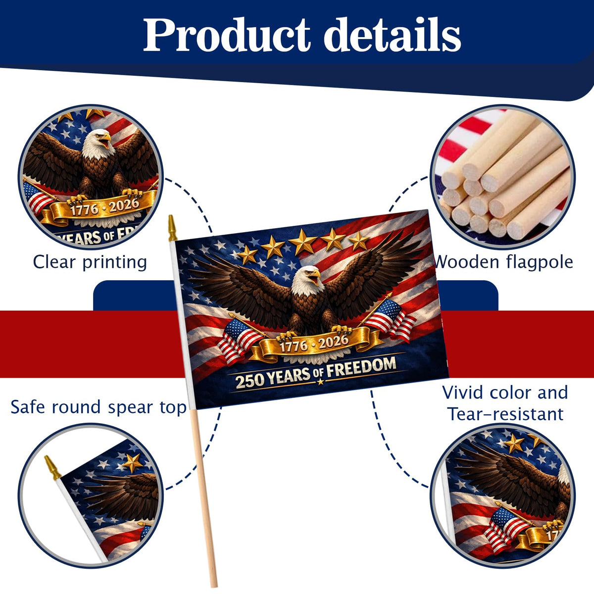 Generic commemorative 250-years USA flag mini for milestone celebrations.
