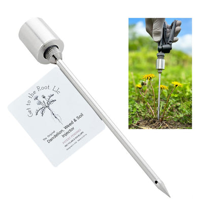 Generic Dandelion Weeder Tool injector-needle closeup enables targeted root treatment in lawns.