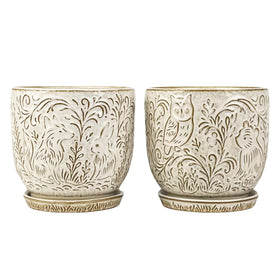 Generic owl-pattern planter in glossy white glaze for indoor decor.