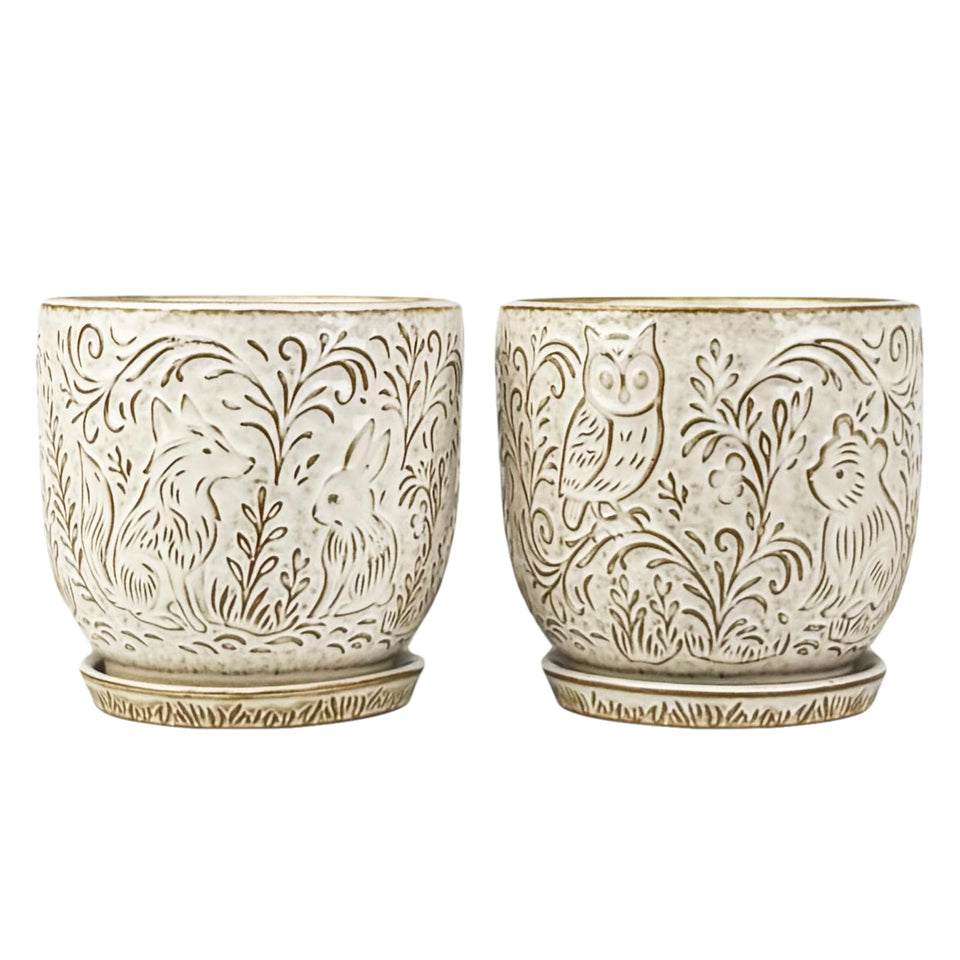 Generic owl-pattern planter in glossy white glaze for indoor decor.