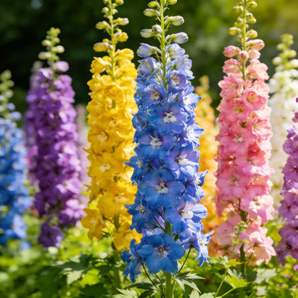 Generic Delphinium seeds with blue spikes for dramatic garden displays