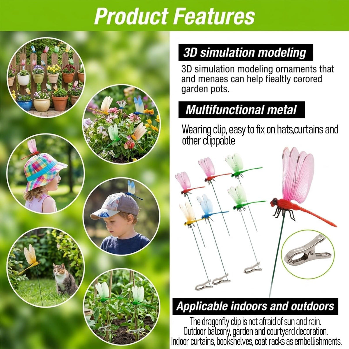 Generic Dragonfly Clip garden-stake display adds charming movement to outdoor decor.