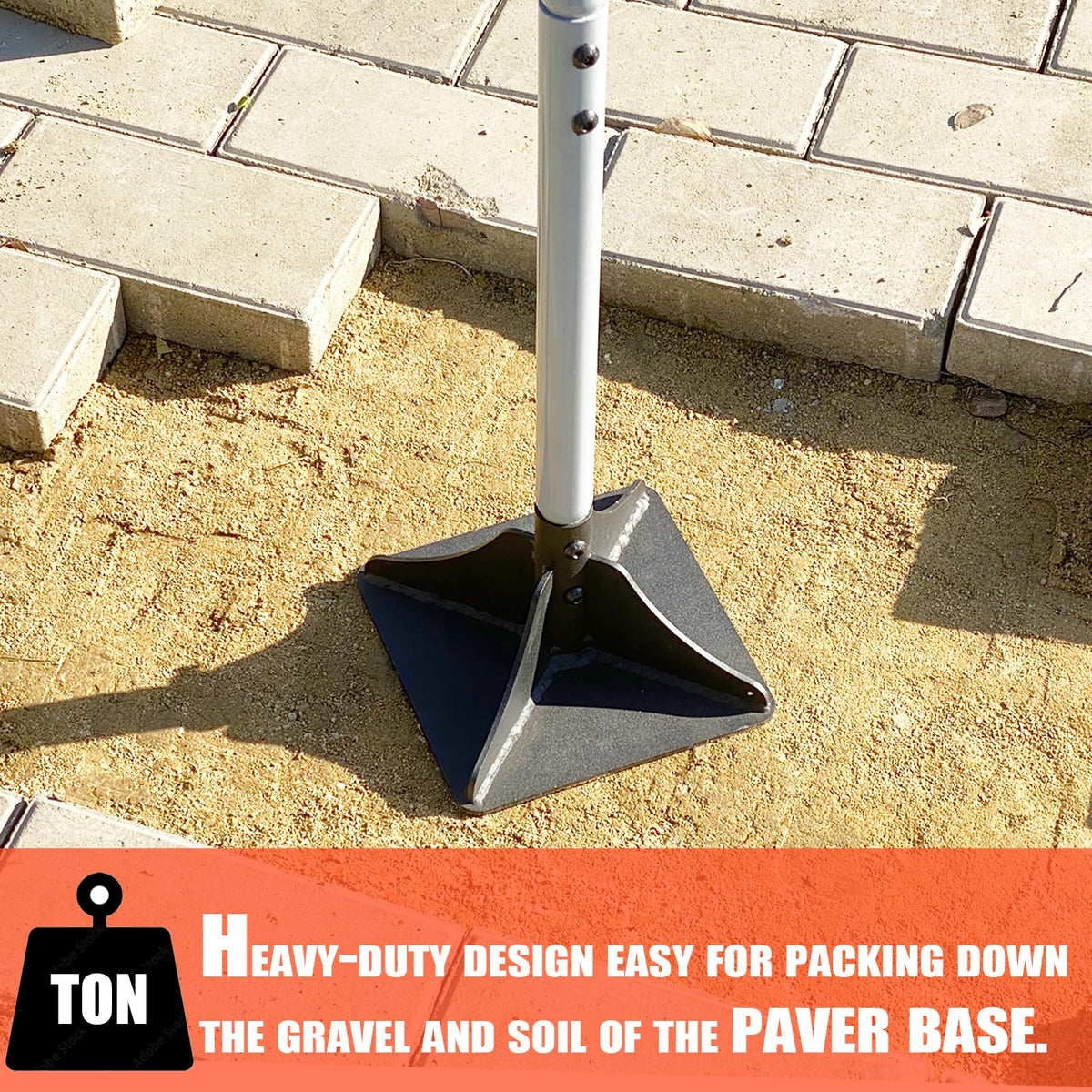 Generic steel tamper handles posts, fences, and gravel compaction with control.