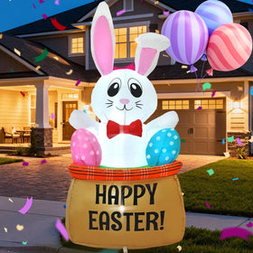 Generic 4ft Easter inflatable bunny holding eggs on a flower basket for yard decor.