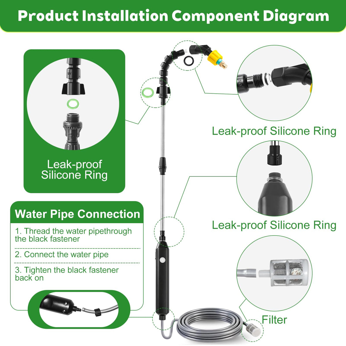 Generic electric high-reach waterer wand Type-C charging for cordless use