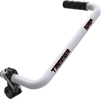 Generic ergonomic trimmer handle extension mounted on a shaft for upright trimming.