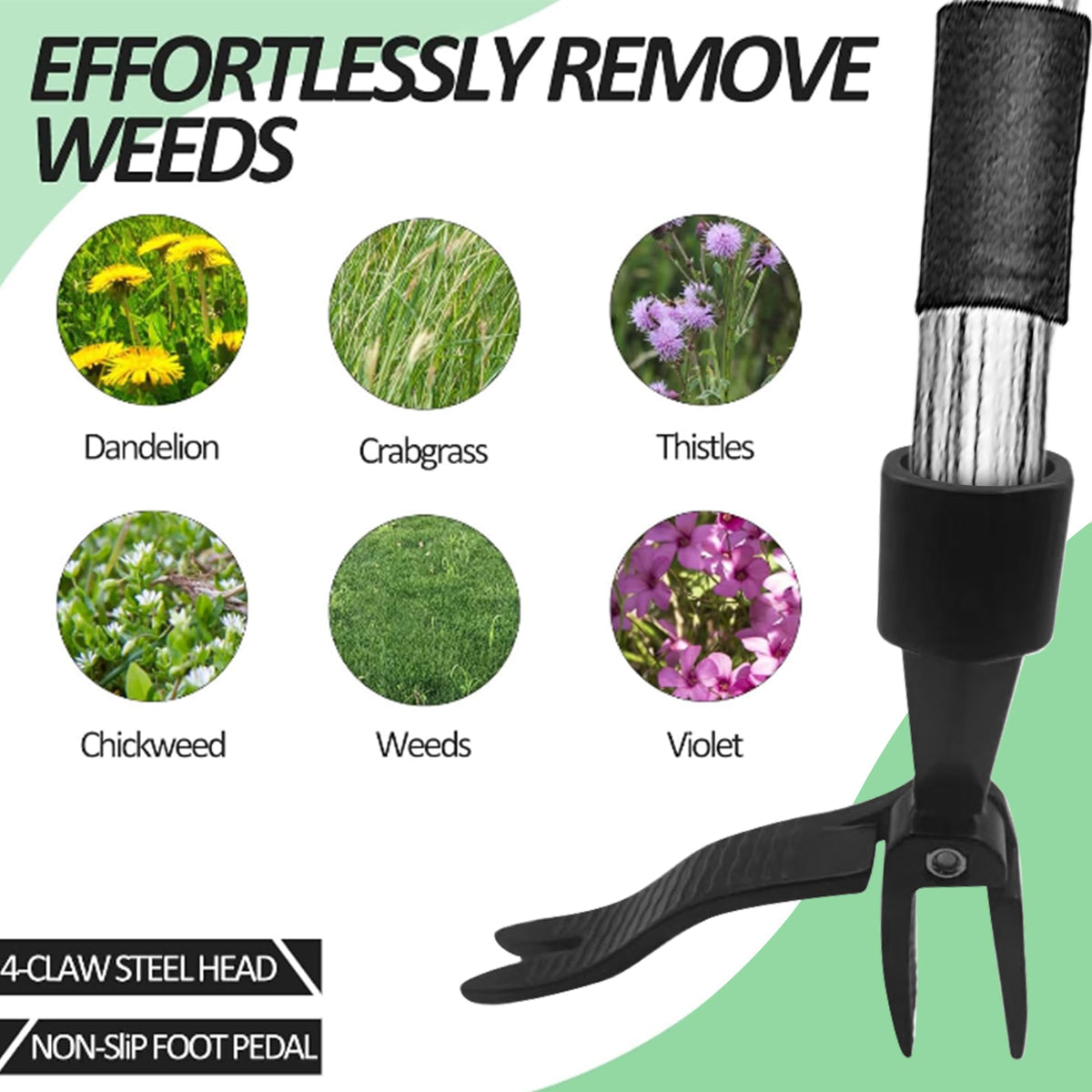 Generic extended-handle stand-up weeder reduces bending during gardening
