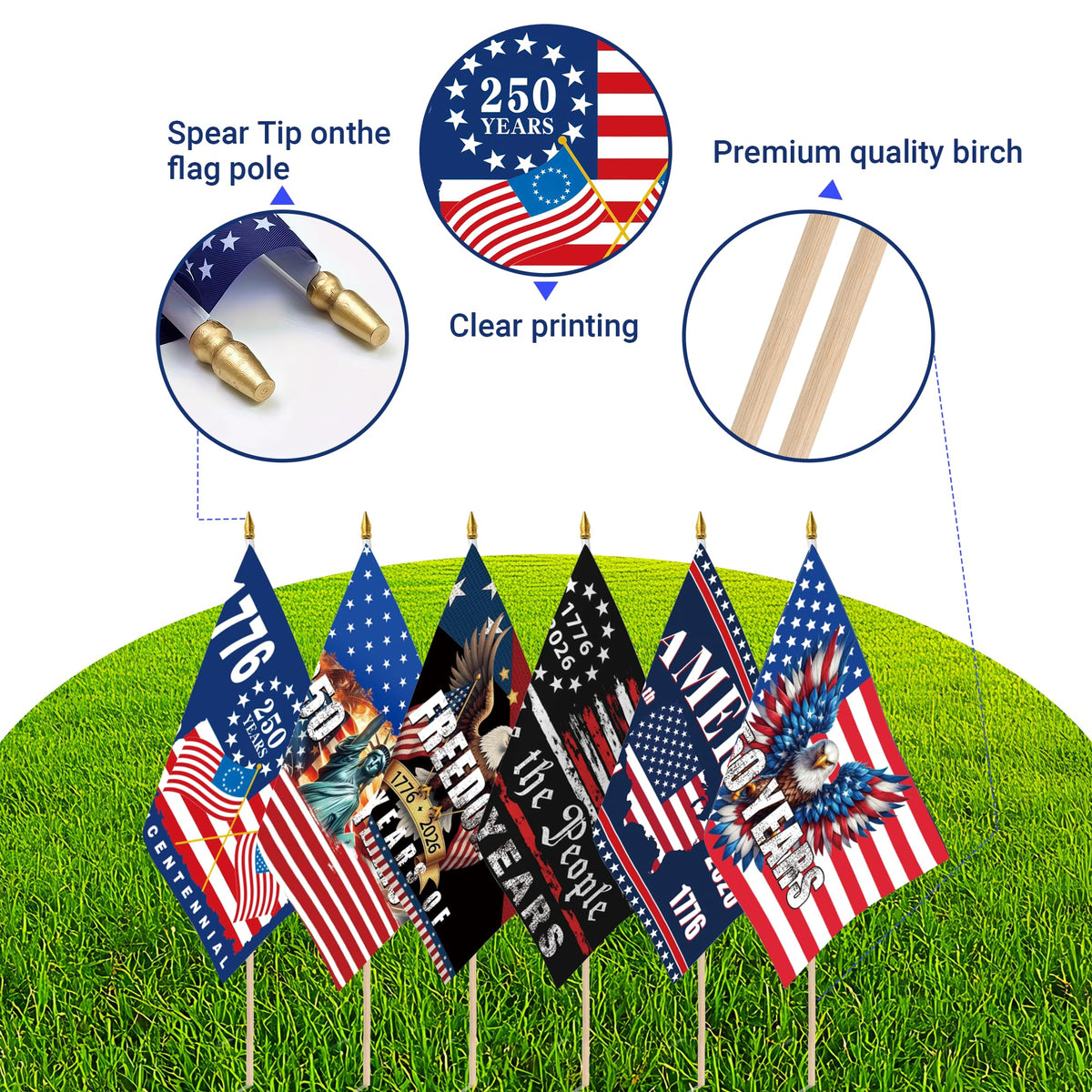 Generic flag yard backdrop for welcoming outdoor decor.