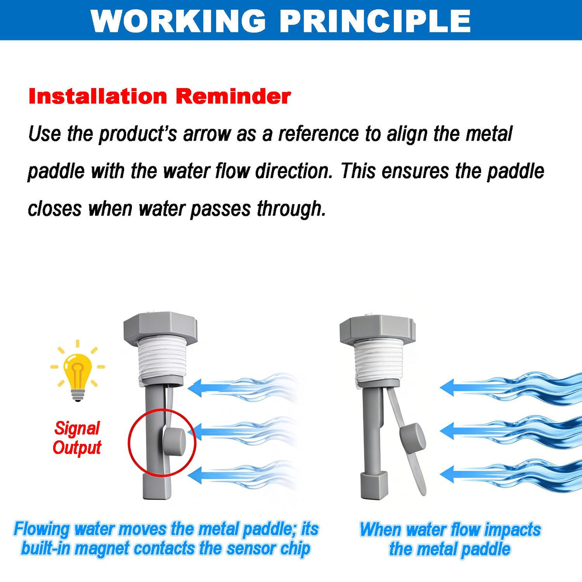 Generic flow switch clear flow direction arrows for proper alignment