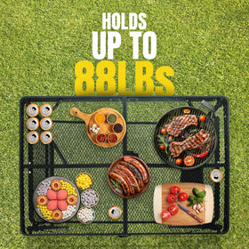 Generic Folding Grill Table mesh surface stays cool during outdoor cooking.