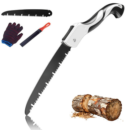 Generic folding saw folded in a pocket, highlighting portability for quick pruning