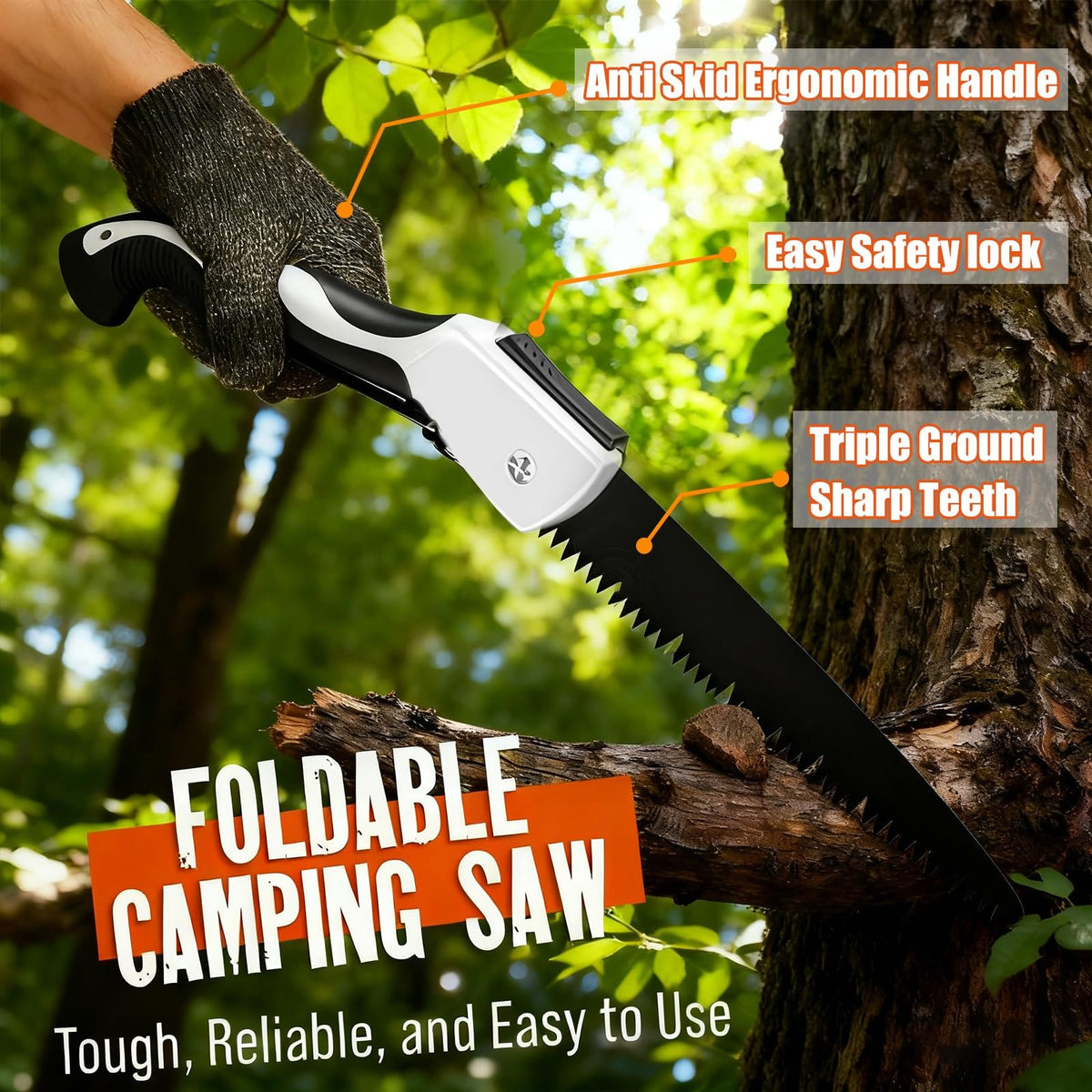 Generic folding saw ready for camping and bushcraft tasks